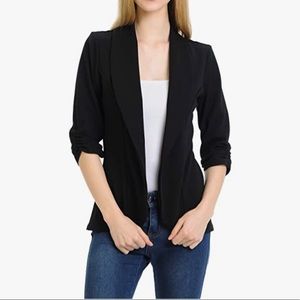 NWOT MINEFREE Women's 3/4 Ruched Sleeve Lightweight Work Office Blazer Jacket
